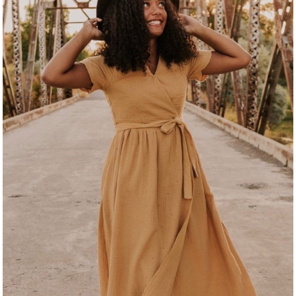 Rylee + Cru Wrap dress muted mustard Midi Dress